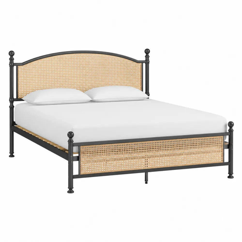 Letto matrimoniale in metallo e rattan intrecciato 200x160 cm