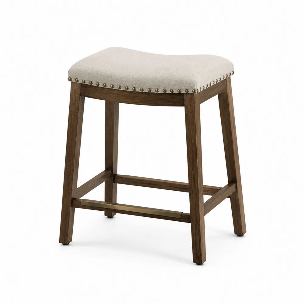 Sgabello da Bar in Legno con Seduta in Cotone Crema 60 cm
