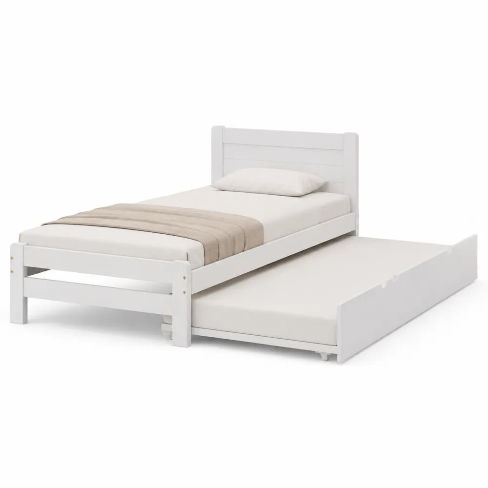Letto singolo in legno bianco con letto estraibile