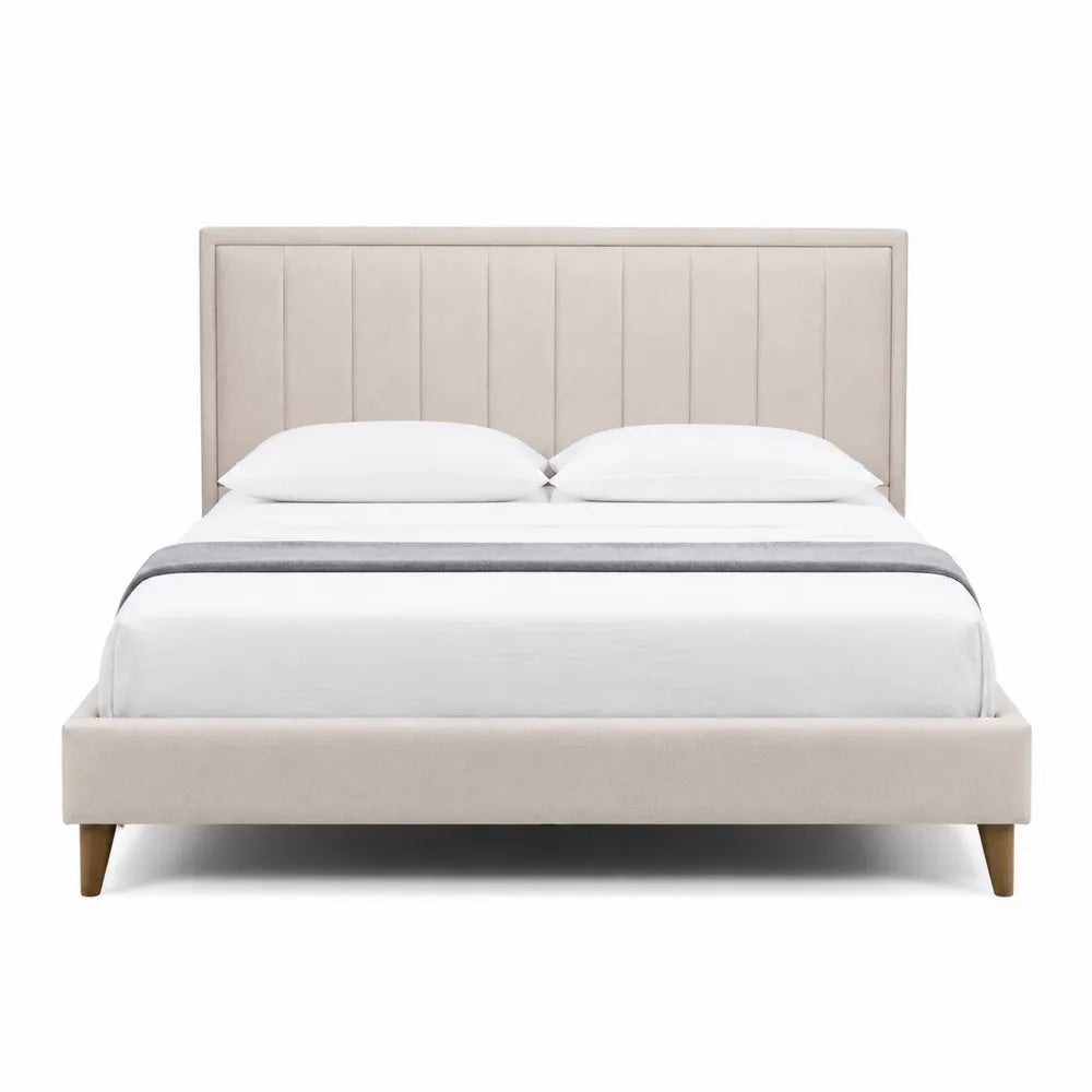 Letto matrimoniale in tessuto con gambe in legno 200x180 cm
