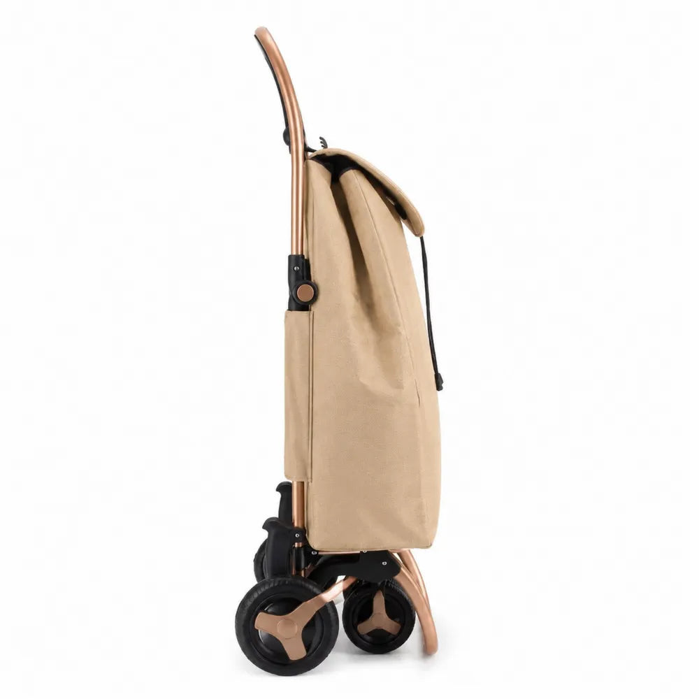 Carrello Spesa Pieghevole in Tela e Metallo, Beige