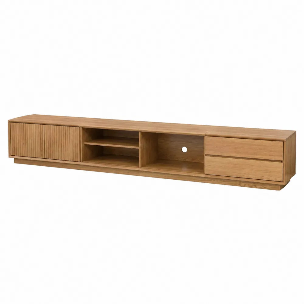 Mobile TV in legno massello di rovere con cassetti e ripiani