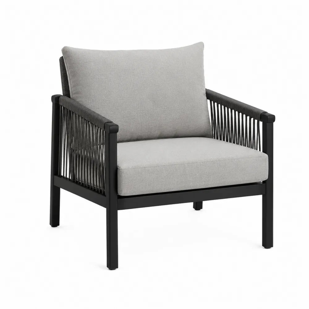 Poltrona in alluminio e corda con cuscino grigio 75x80x70 cm