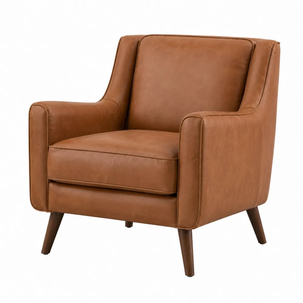 Poltrona in Pelle Sintetica Marrone con Gambe in Legno