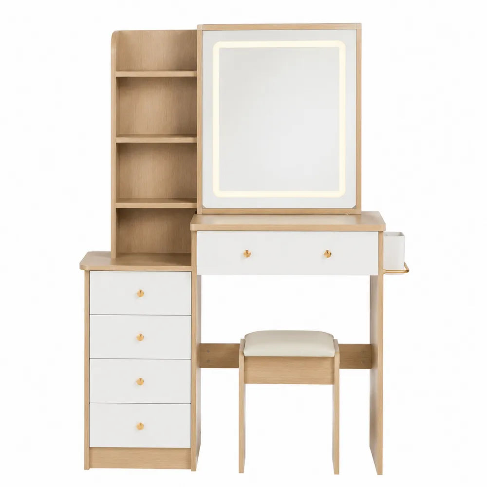 Tavolo da Trucco in Legno e MDF con Specchio LED