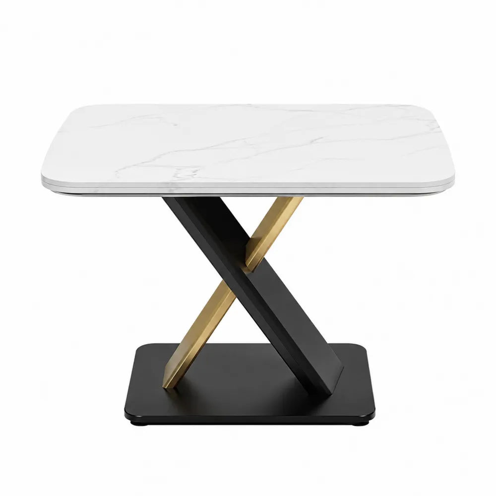 Tavolo da pranzo rettangolare in marmo, metallo nero e oro 120x80x75 cm