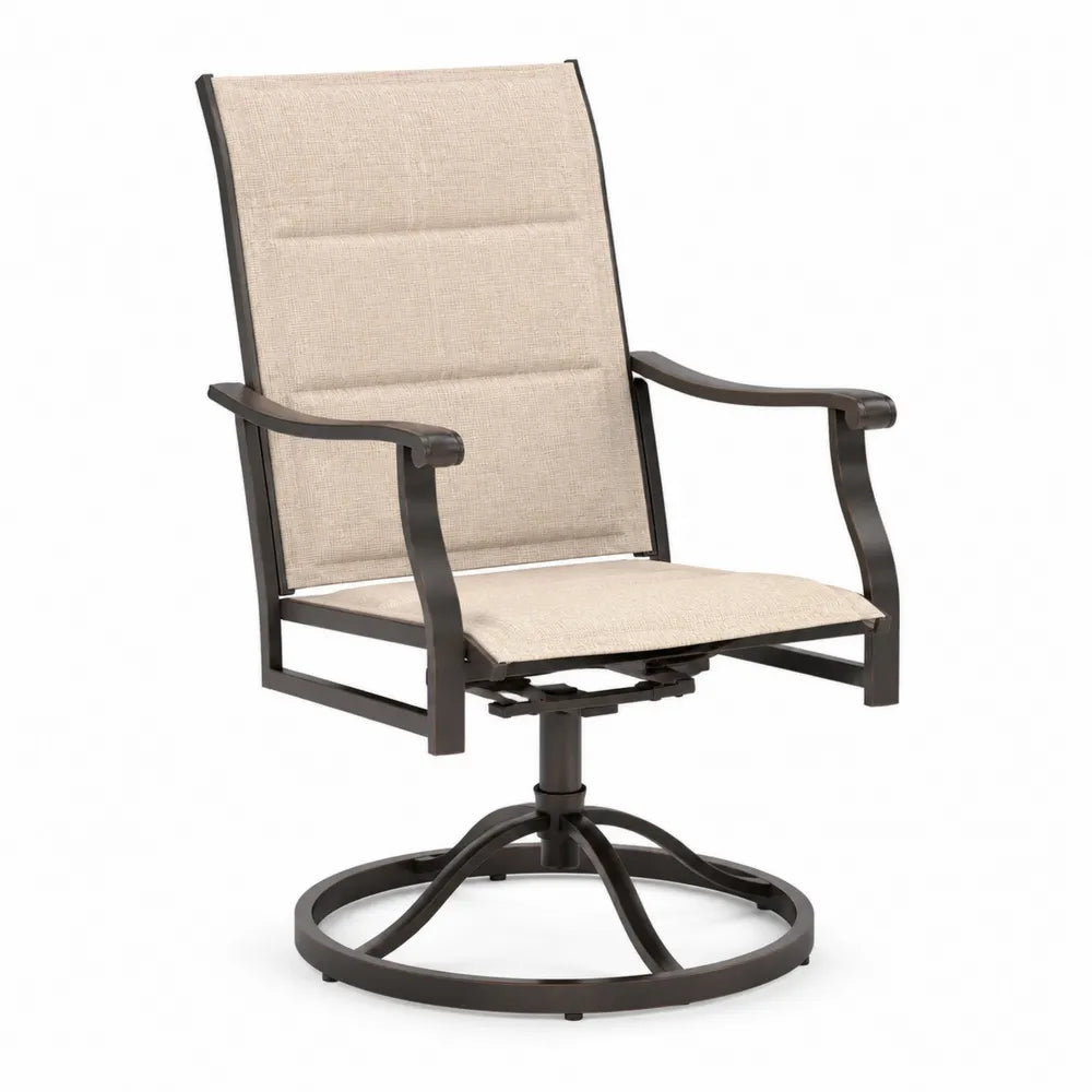 Sedia girevole in metallo con tessuto beige
