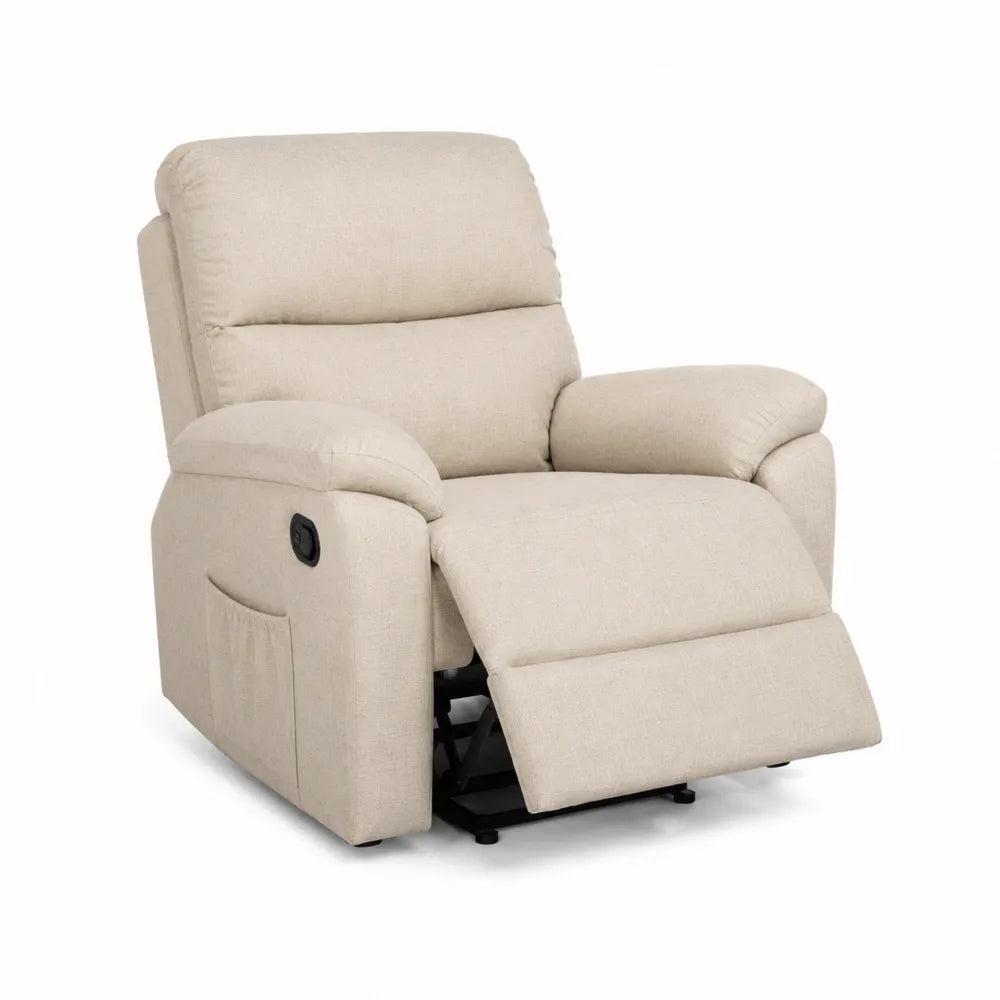 Poltrona reclinabile in tessuto beige con poggiapiedi