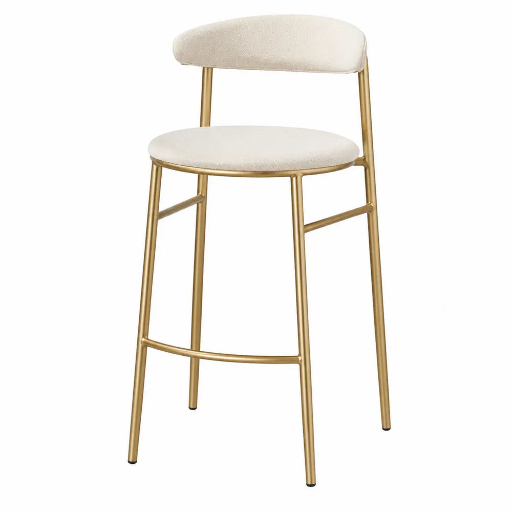 Sgabello in metallo con seduta in tessuto beige
