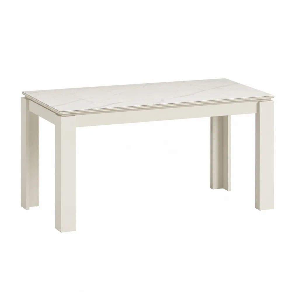 Tavolo da pranzo rettangolare in legno e marmo artificiale 160x90 cm bianco